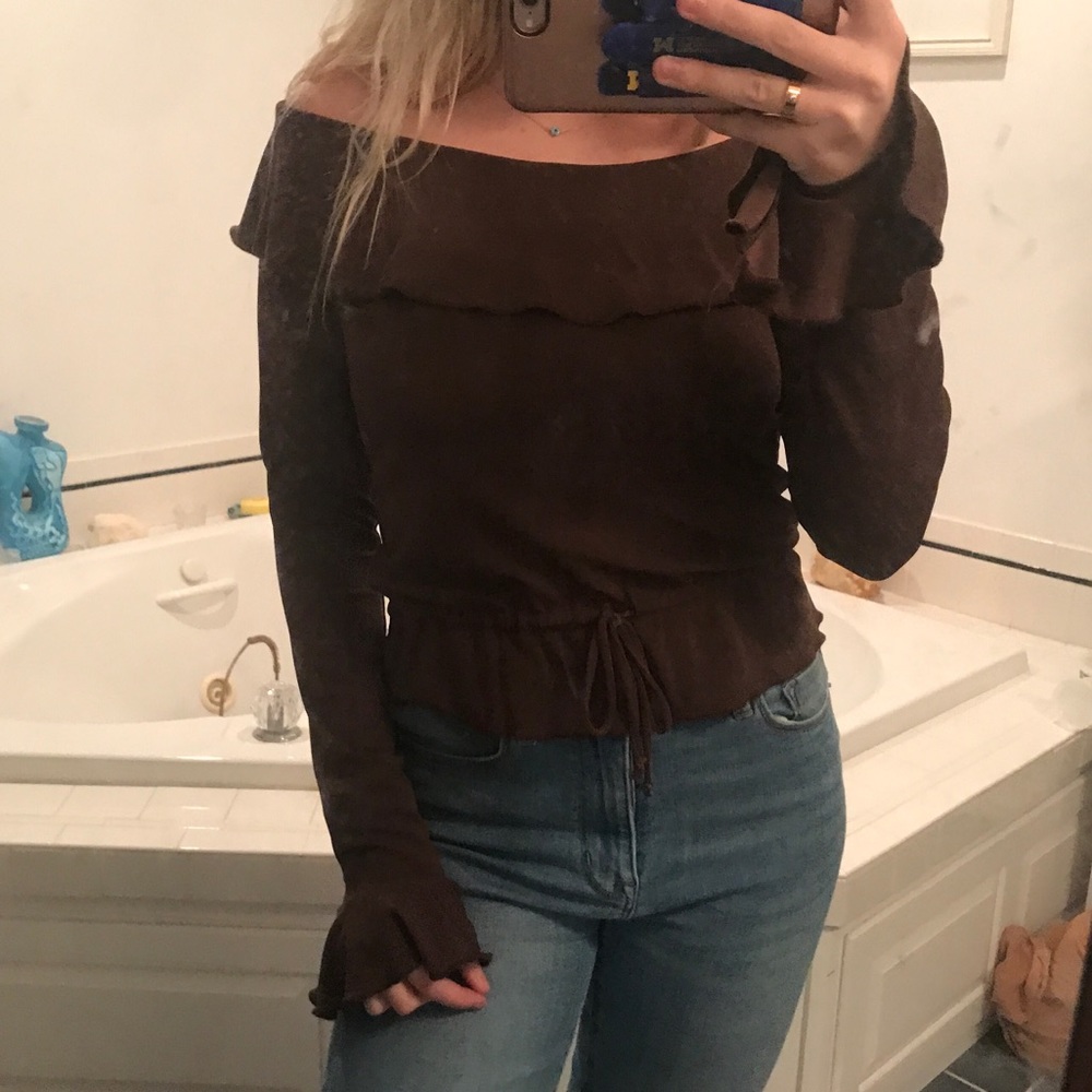 Brown ruffle top